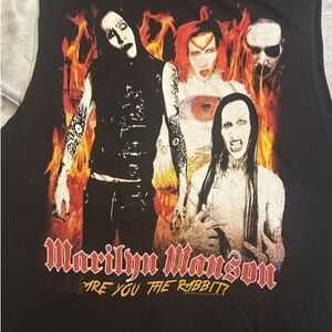 Bravado Marilyn Manson “are you the rabbit!” Sleeveless graphic tee blac…